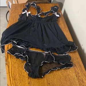 Ruffle razor back teddy and cheeky low rise panty